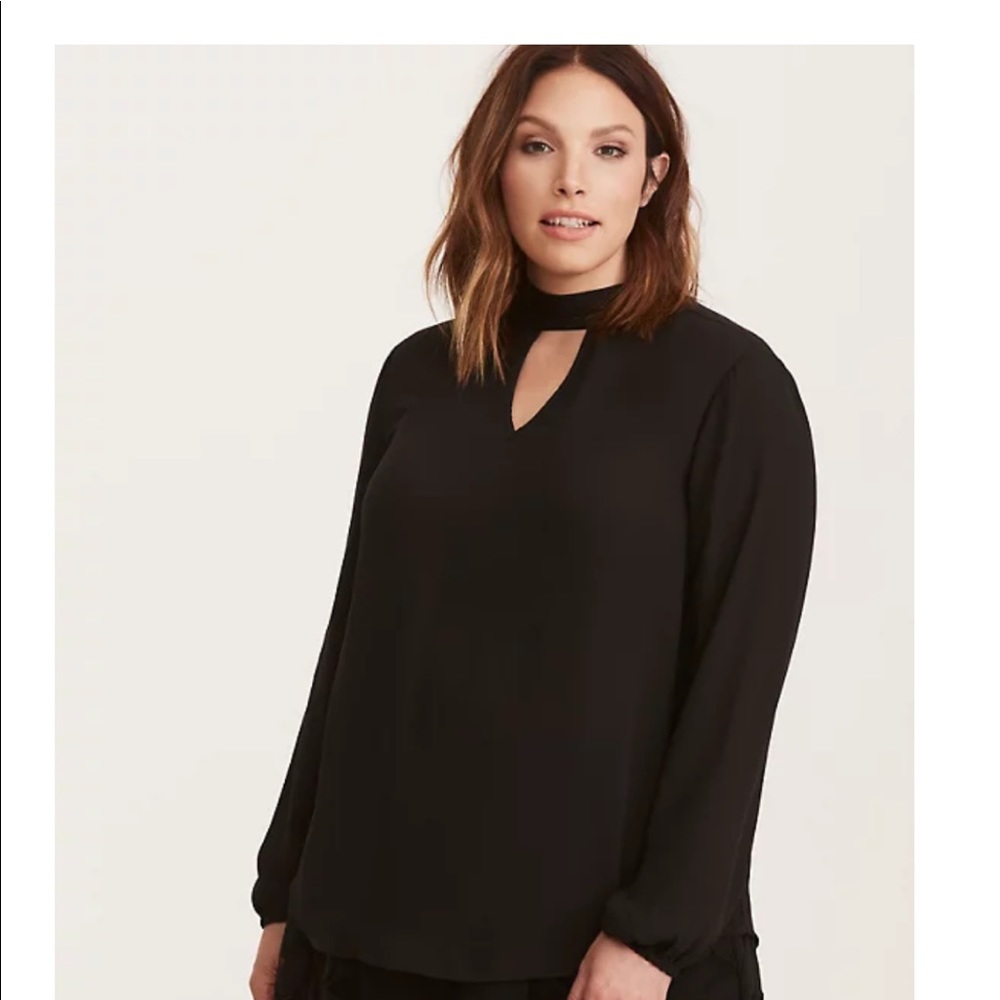 Torrid Black mock neck keyhole tie blouse